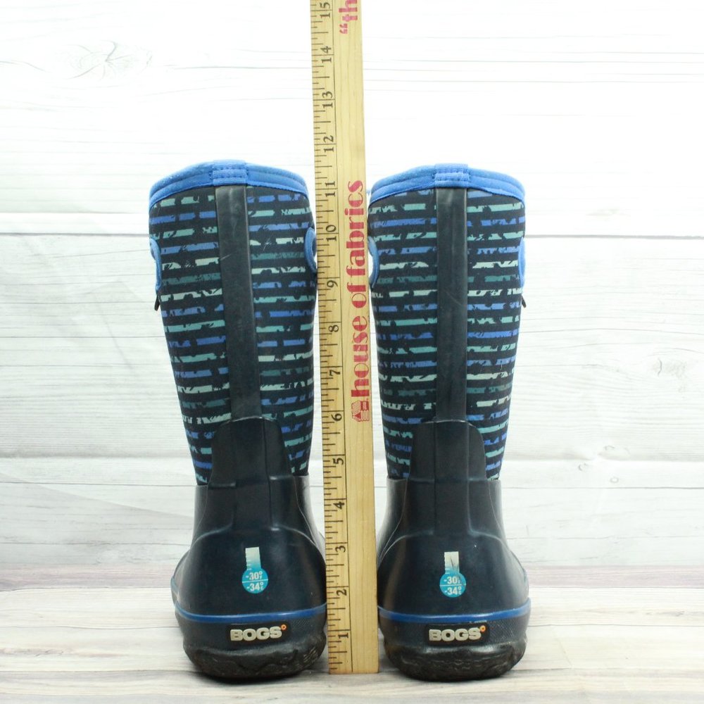 BOGS Boys K Classic Black Blue Stripe Waterproof Pull On Rain Boots Size 6 / 39 - Picture 7 of 9